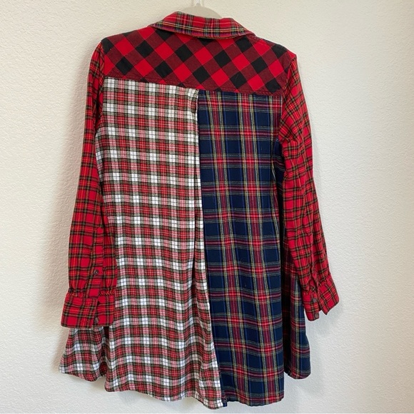 John Mark Red and Blue Plaid Flannel Patchwork Button Down Shirt Medium - Picture 9 of 9